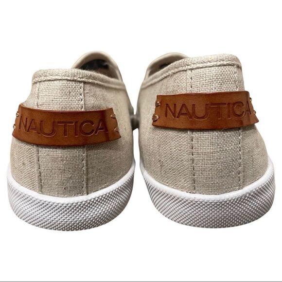 NWOB- NAUTICA- canvas slip on shoes, tan linen like fabric - Picture 5 of 10